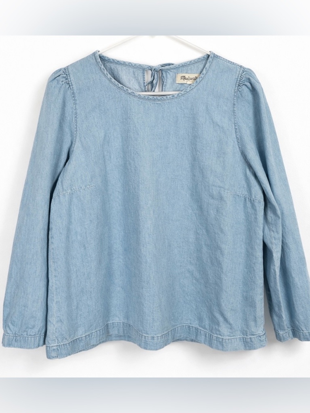 Madewell Chambray Denim Puff Sleeve Tie Back Blouse Medium